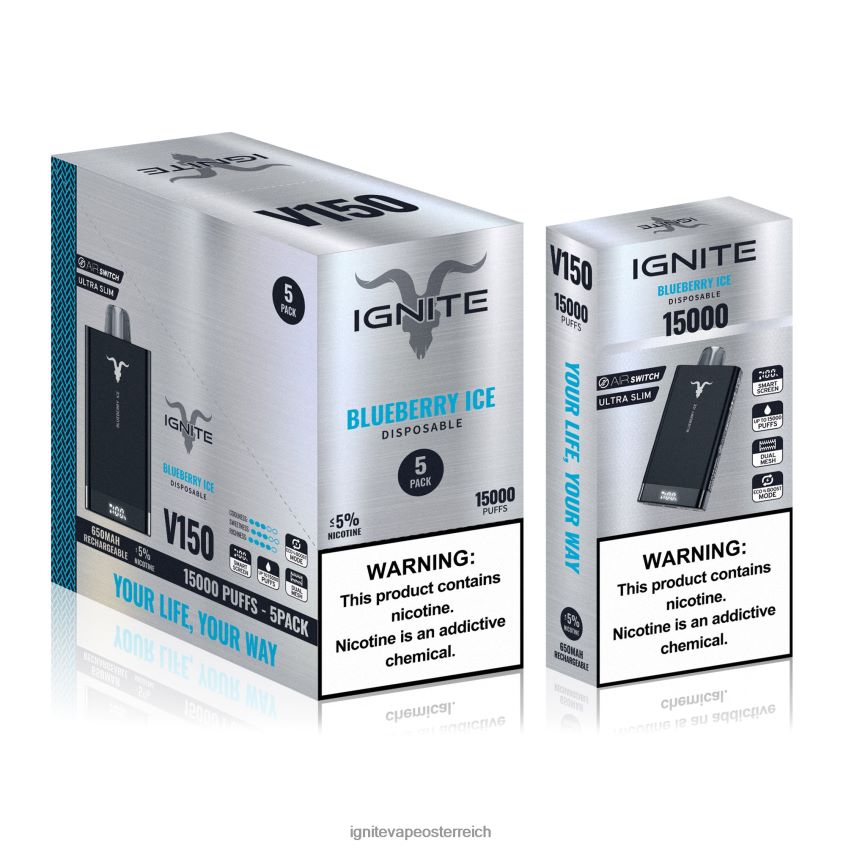IGNITE Vape Kaufen - IGNITE V150 Vape Pen 5er-Pack 02LT0082 Blaubeereis