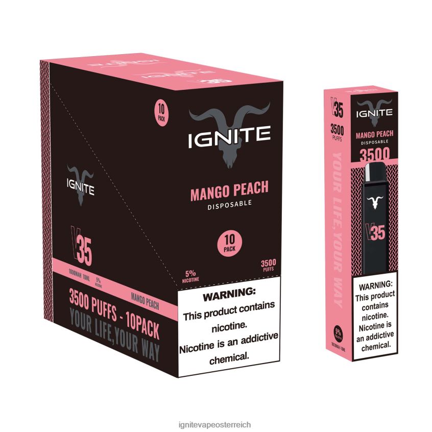 IGNITE Austria - IGNITE V35 Vape Pen 10er-Pack 02LT00124 Mango-Pfirsich