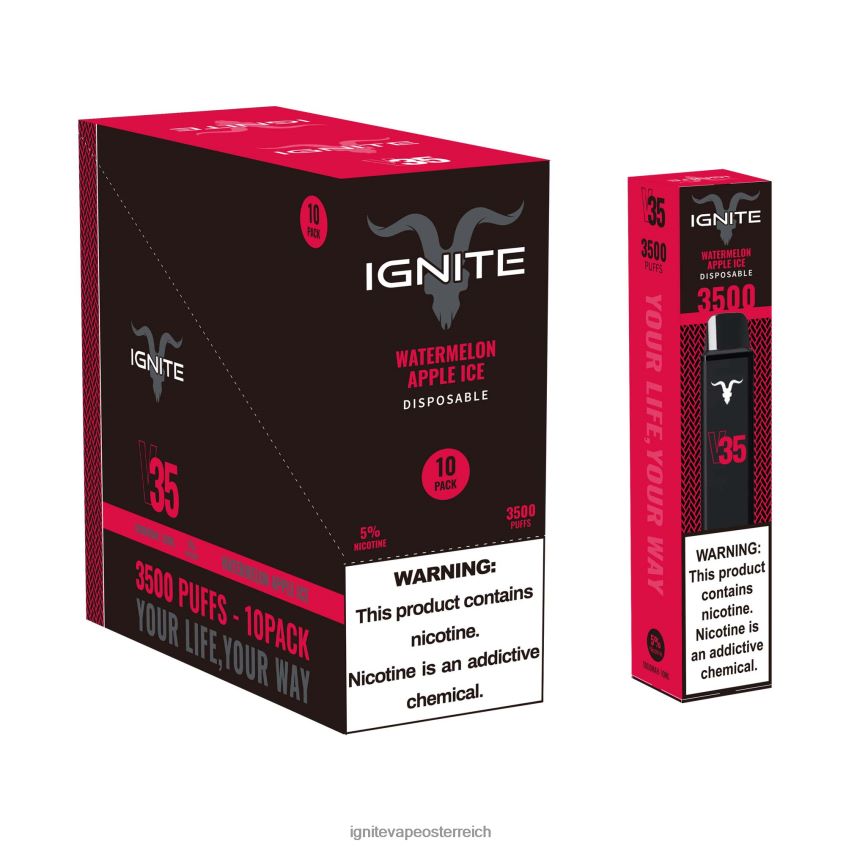 IGNITE Vape Shop - IGNITE V35 Vape Pen 10er-Pack 02LT00129 Wassermelonen-Apfel-Eis