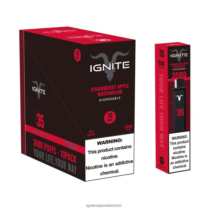 IGNITE Vapes For Sale - IGNITE V35 Vape Pen 10er-Pack 02LT00126 Erdbeer-Apfel-Wassermelone