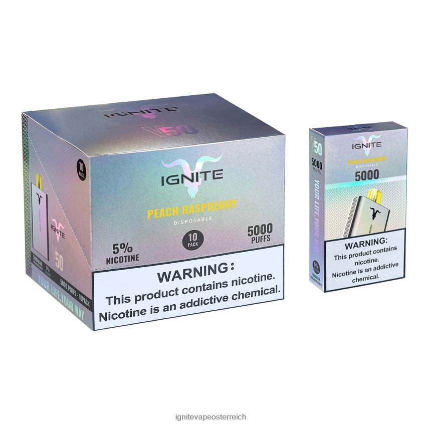 IGNITE Pods For Sale - IGNITE V50 Vape Pen 10er-Pack 02LT00147 Pfirsich-Himbeere
