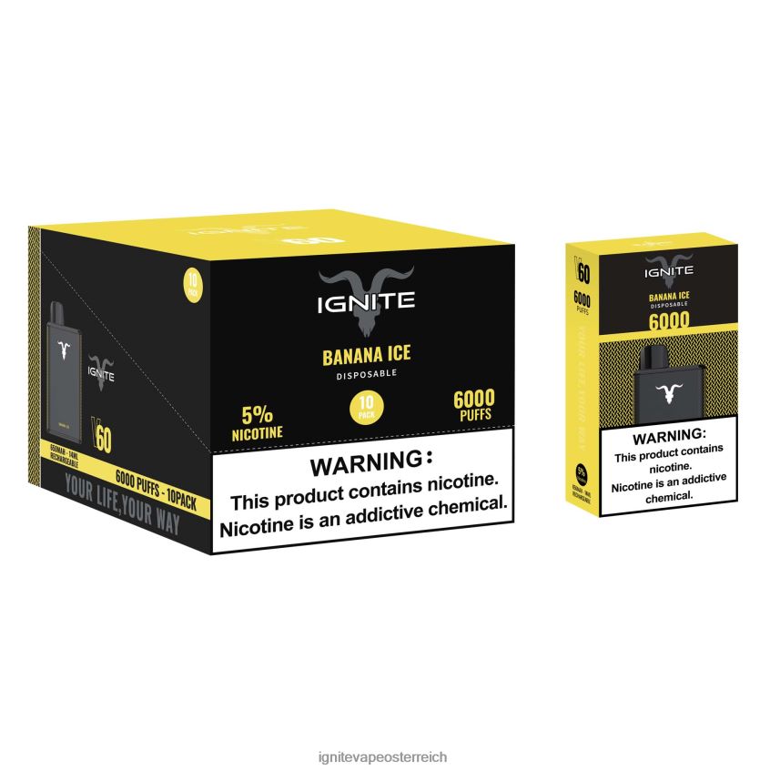 IGNITE Vape Österreich - IGNITE V60 Vape Pen 10er-Pack 02LT001 Bananeneis