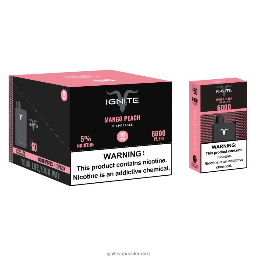 IGNITE Vape Österreich - IGNITE V60 Vape Pen 10er-Pack 02LT0021 Mango-Pfirsich