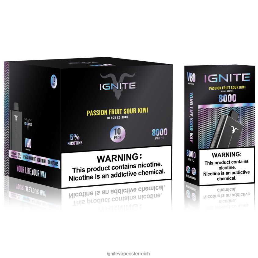IGNITE Vape Kaufen - IGNITE V80 Vape Pen 10er-Pack 02LT0062 Passionsfrucht saure Kiwi