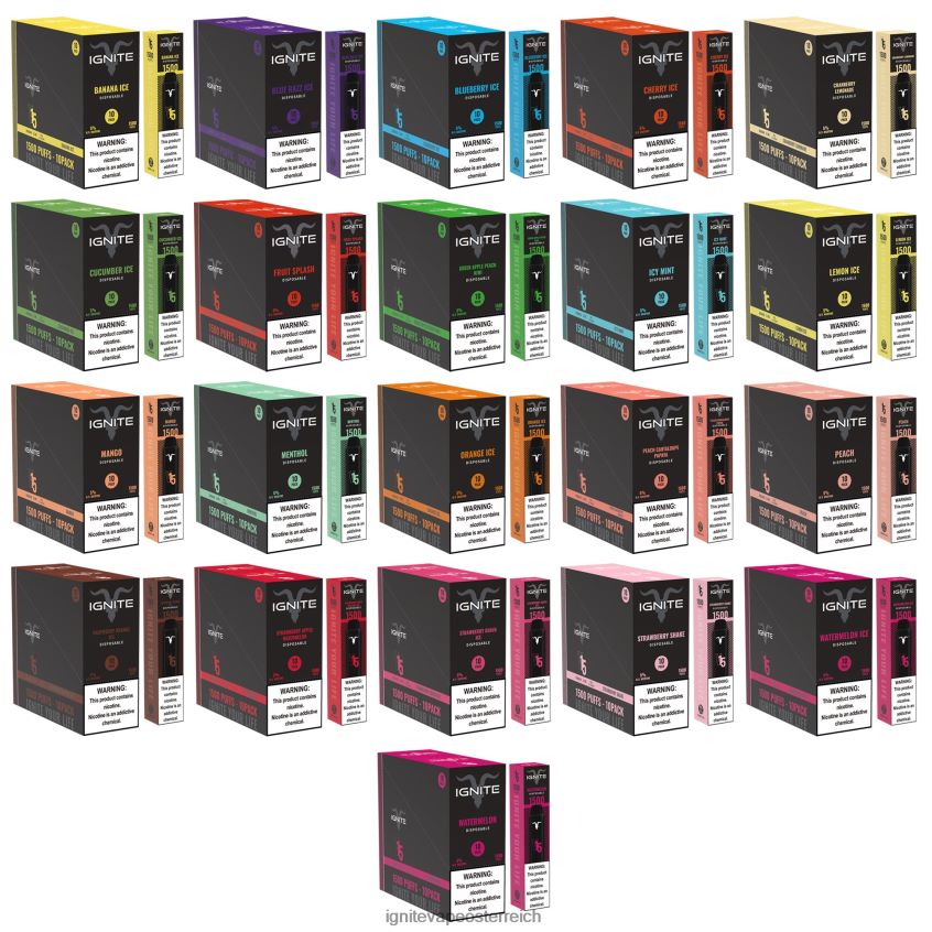 IGNITE Vape Österreich - IGNITE V15 Vape Pen 10er-Pack 02LT00101 grüner Apfel, Pfirsich, Kiwi